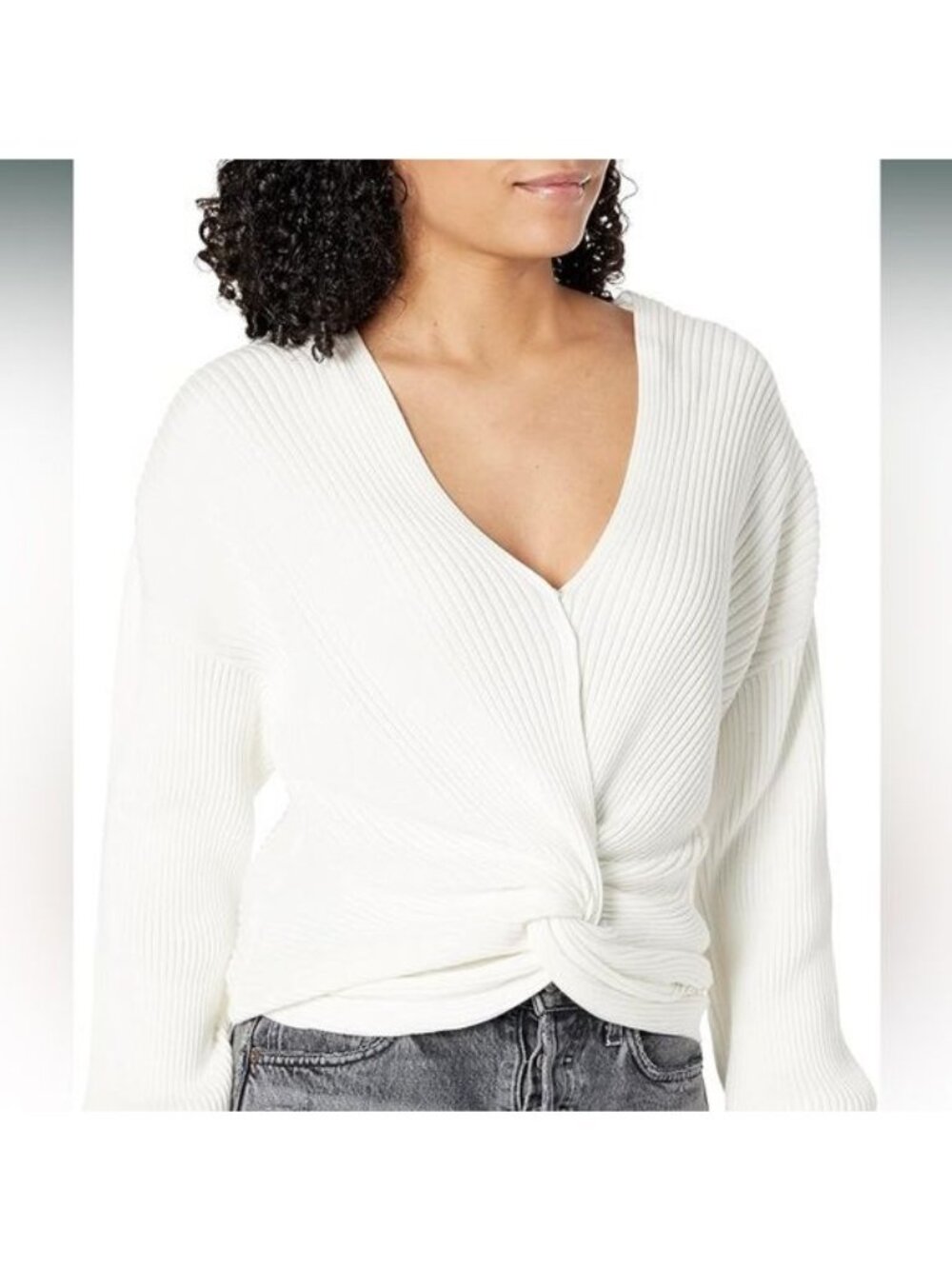 Hudson women’s Sweater Size Small White Knotted Ribbed V Neck Cross Over